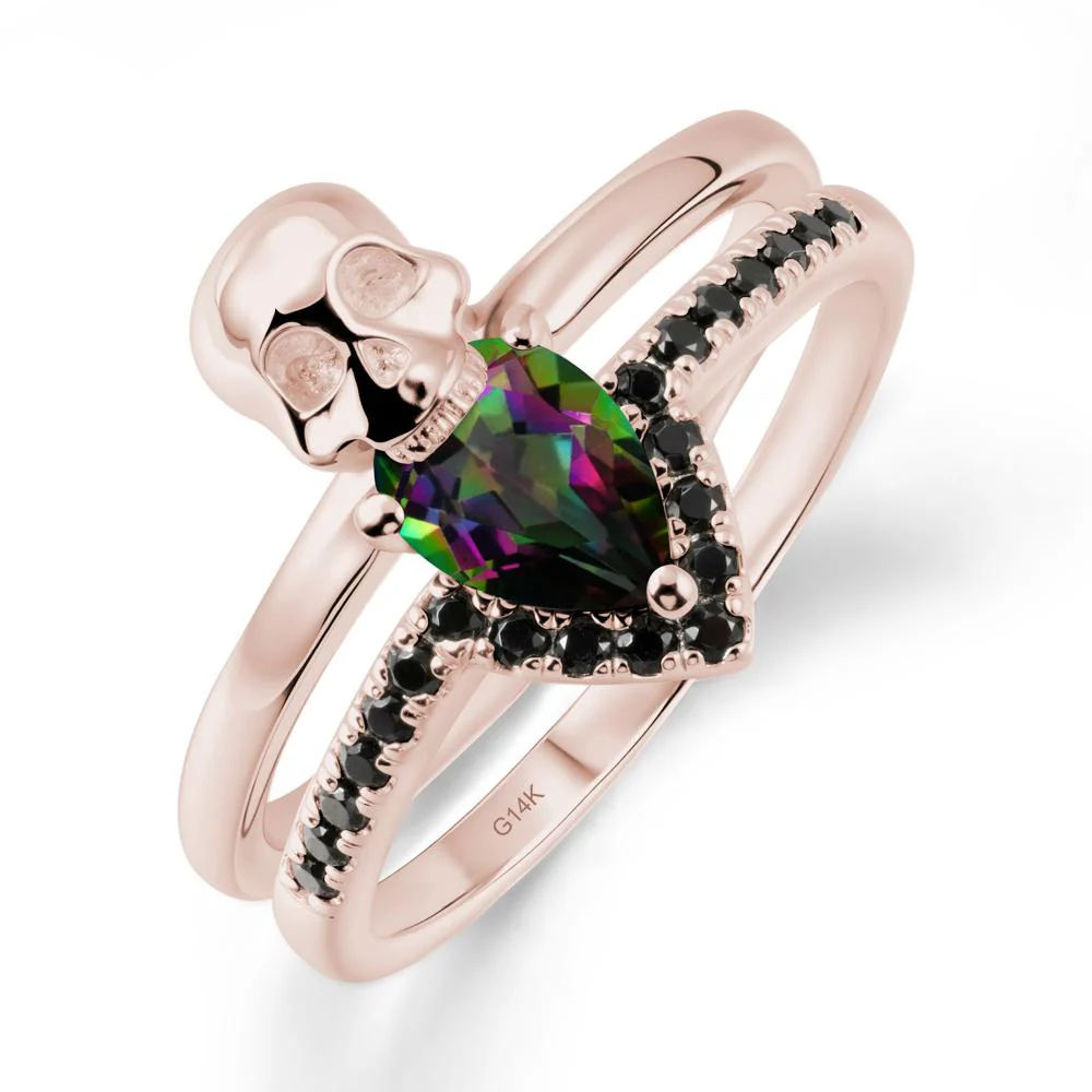 Pear Shaped Mystic Topaz and Black Spinel Halloween Ring - Image 2