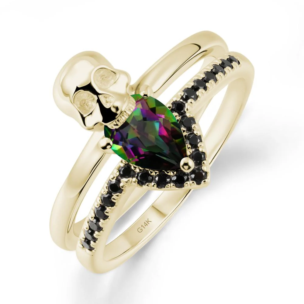 Pear Shaped Mystic Topaz and Black Spinel Halloween Ring - Image 3