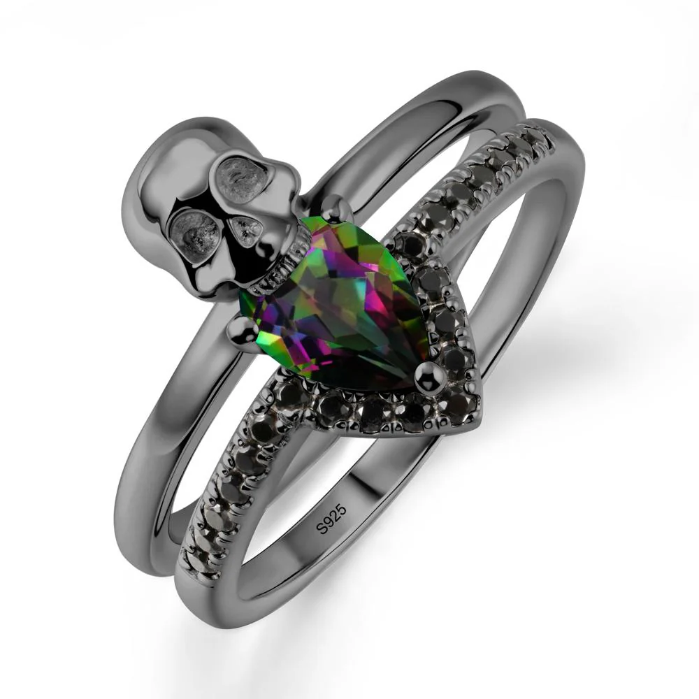 Pear Shaped Mystic Topaz and Black Spinel Halloween Ring - Image 7