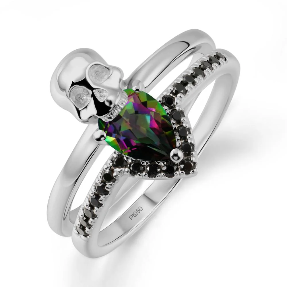 Pear Shaped Mystic Topaz and Black Spinel Halloween Ring - Image 8