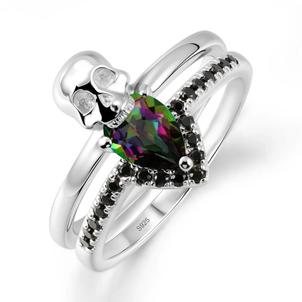 Pear Shaped Mystic Topaz and Black Spinel Halloween Ring - Image 9