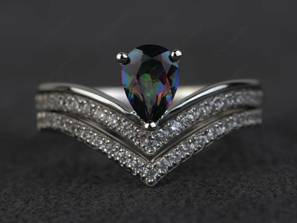 V Shaped Mystic Topaz Bridal Set Ring - Image 2