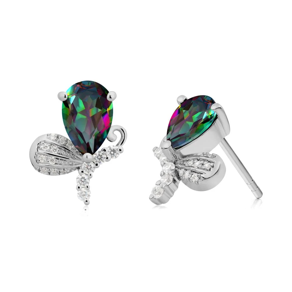 Pear Shaped Mystic Topaz Butterfly Stud Earrings - Image 3