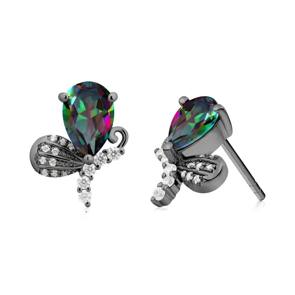 Pear Shaped Mystic Topaz Butterfly Stud Earrings - Image 5