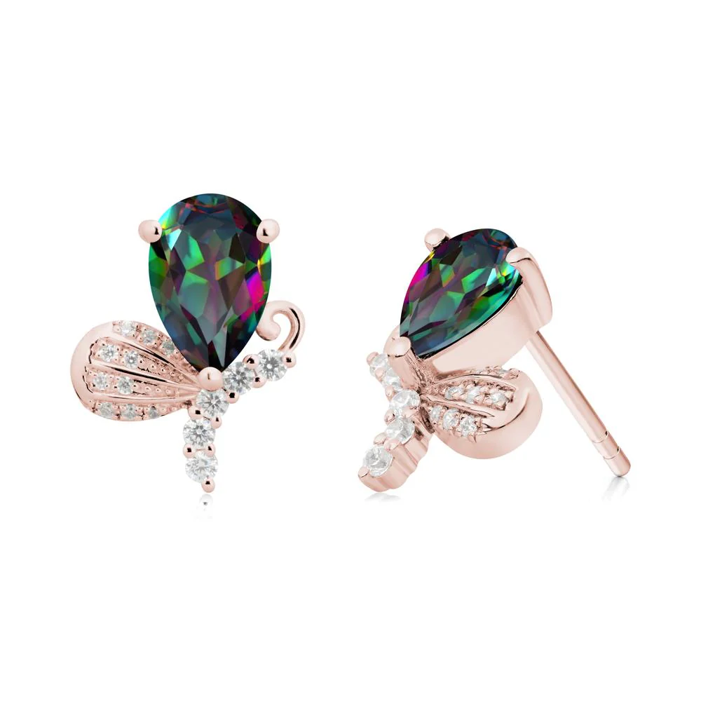 Pear Shaped Mystic Topaz Butterfly Stud Earrings - Image 7