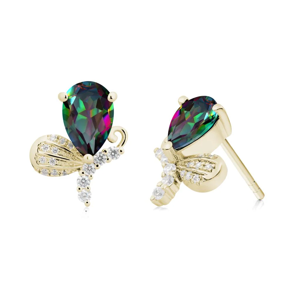 Pear Shaped Mystic Topaz Butterfly Stud Earrings - Image 8