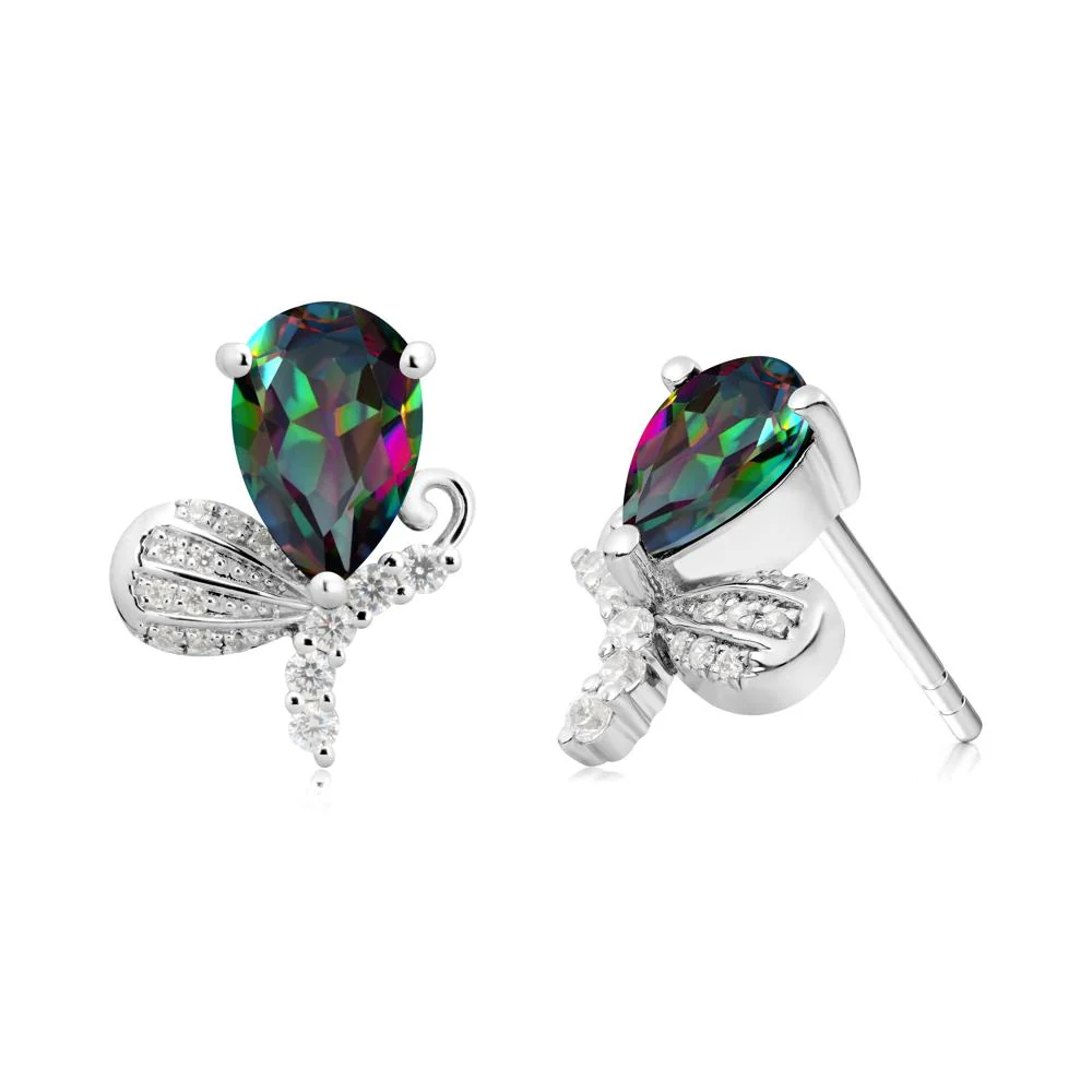 Pear Shaped Mystic Topaz Butterfly Stud Earrings - Image 9