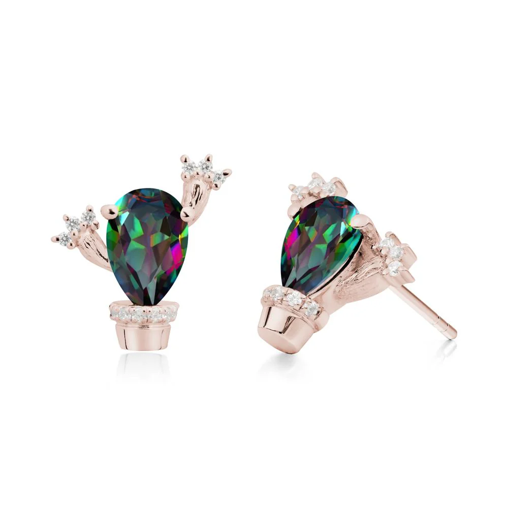 Pear Shaped Mystic Topaz Cactus Stud Earrings - Image 4