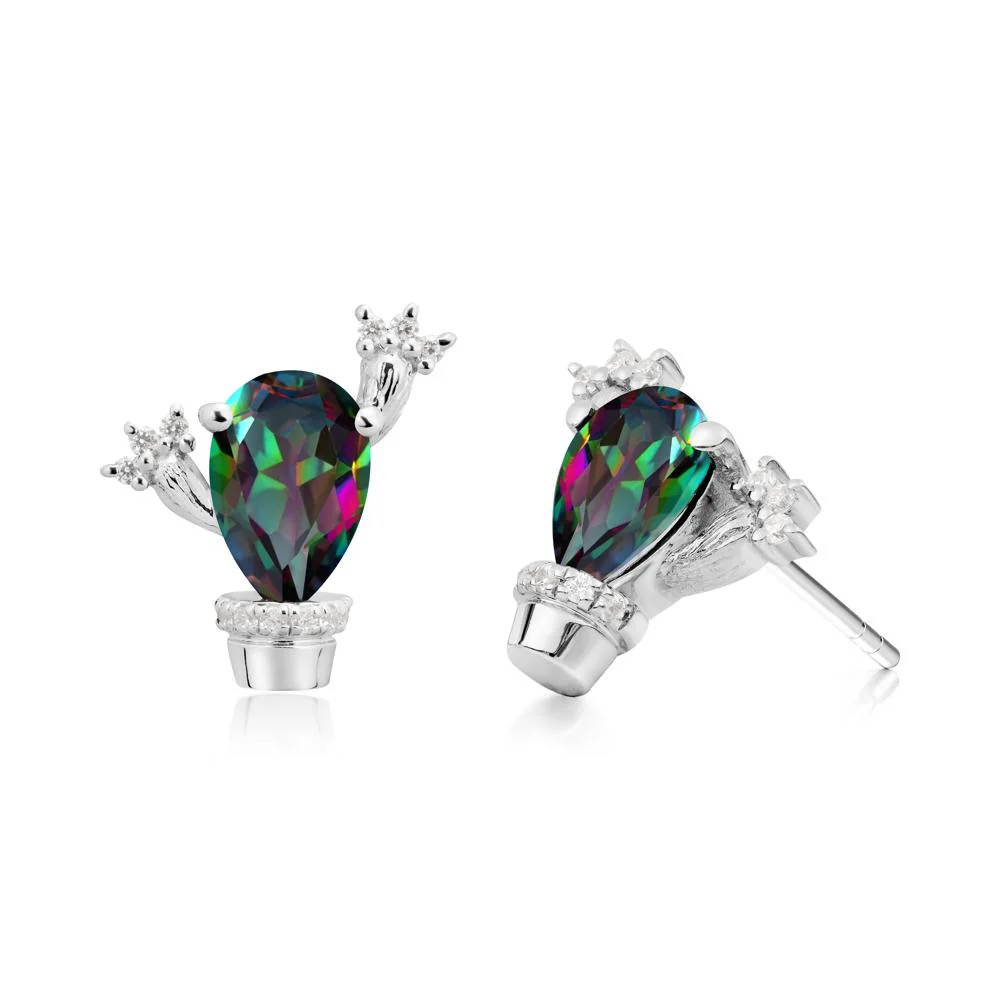 Pear Shaped Mystic Topaz Cactus Stud Earrings - Image 8