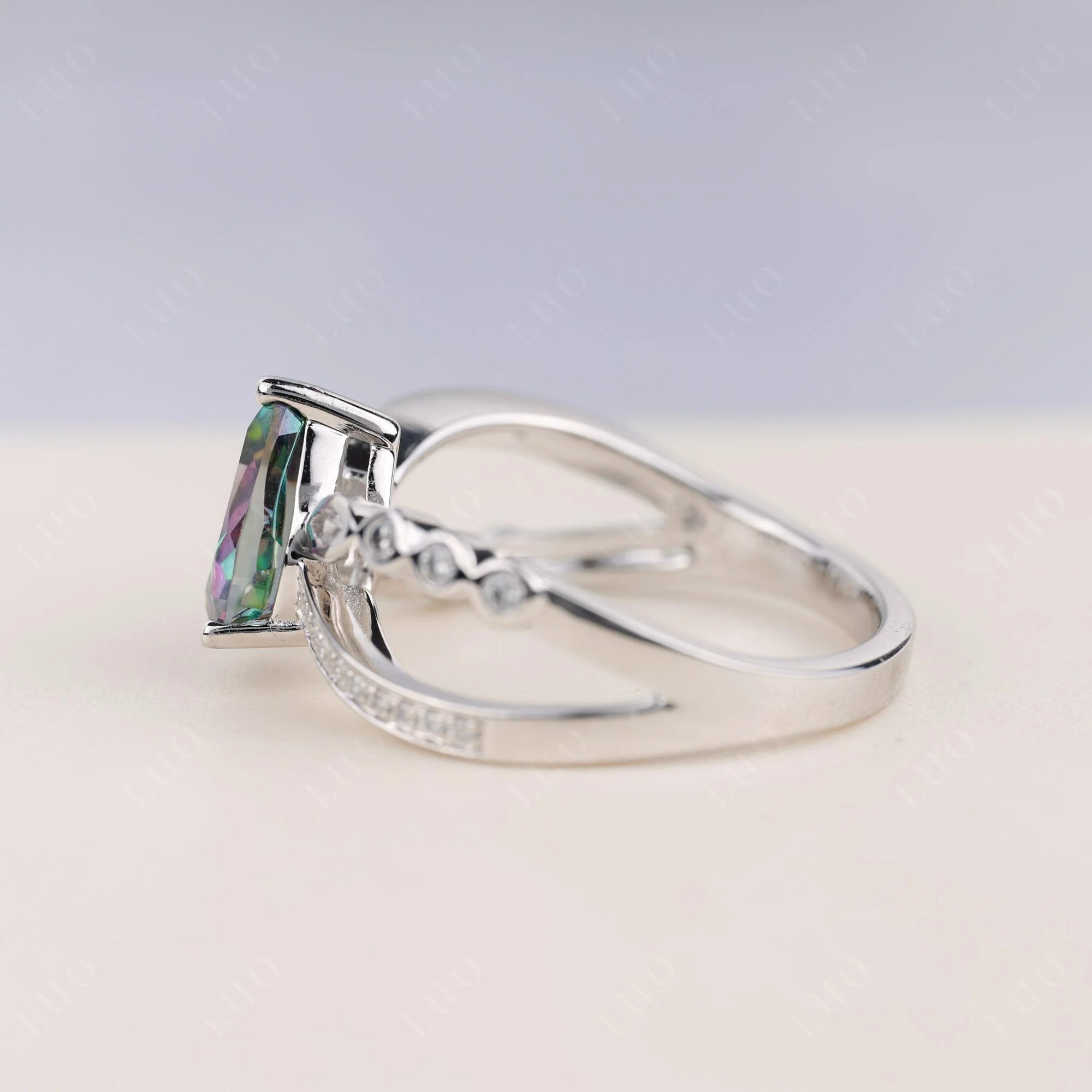 Pear Shaped Mystic Topaz Crossover Ring - Image 3