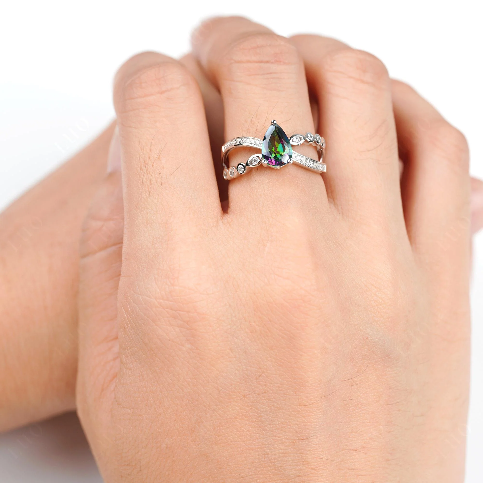 Pear Shaped Mystic Topaz Crossover Ring - Image 5