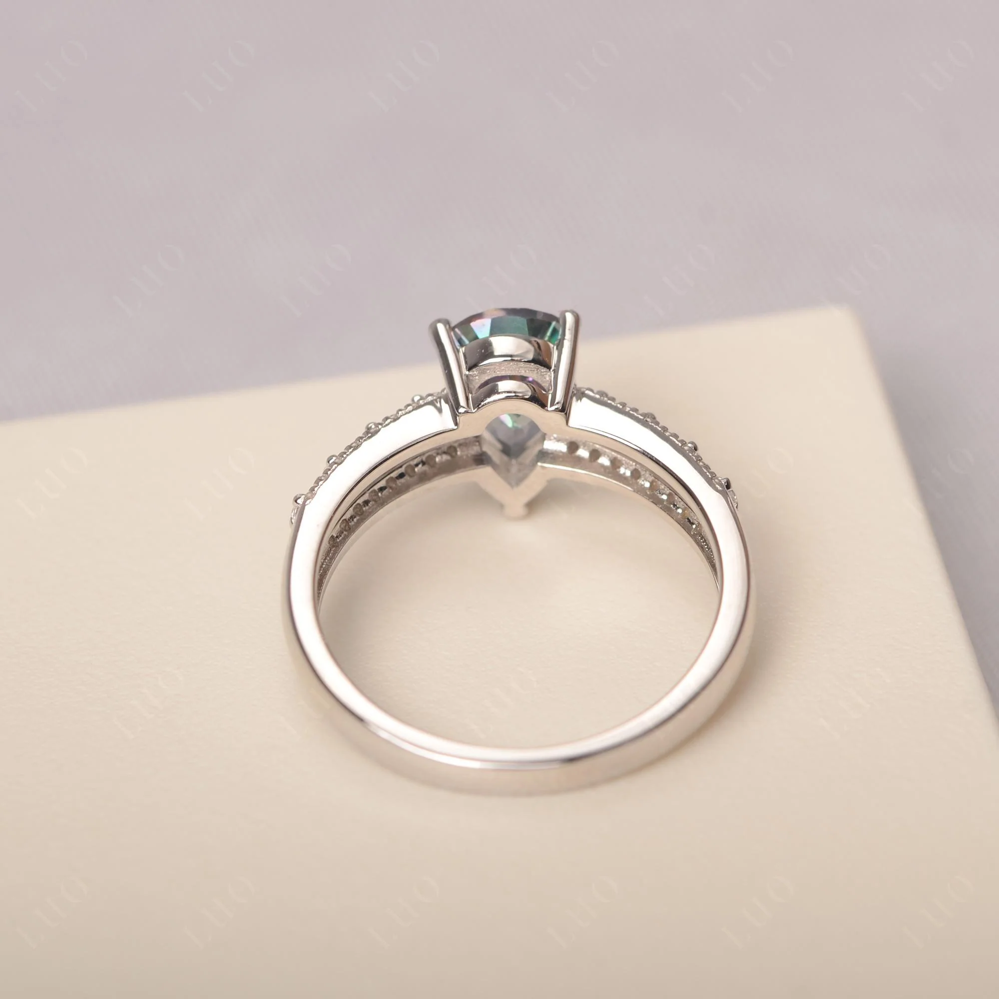 Mystic Topaz 3 Rows Pave Engagement Ring - Image 3