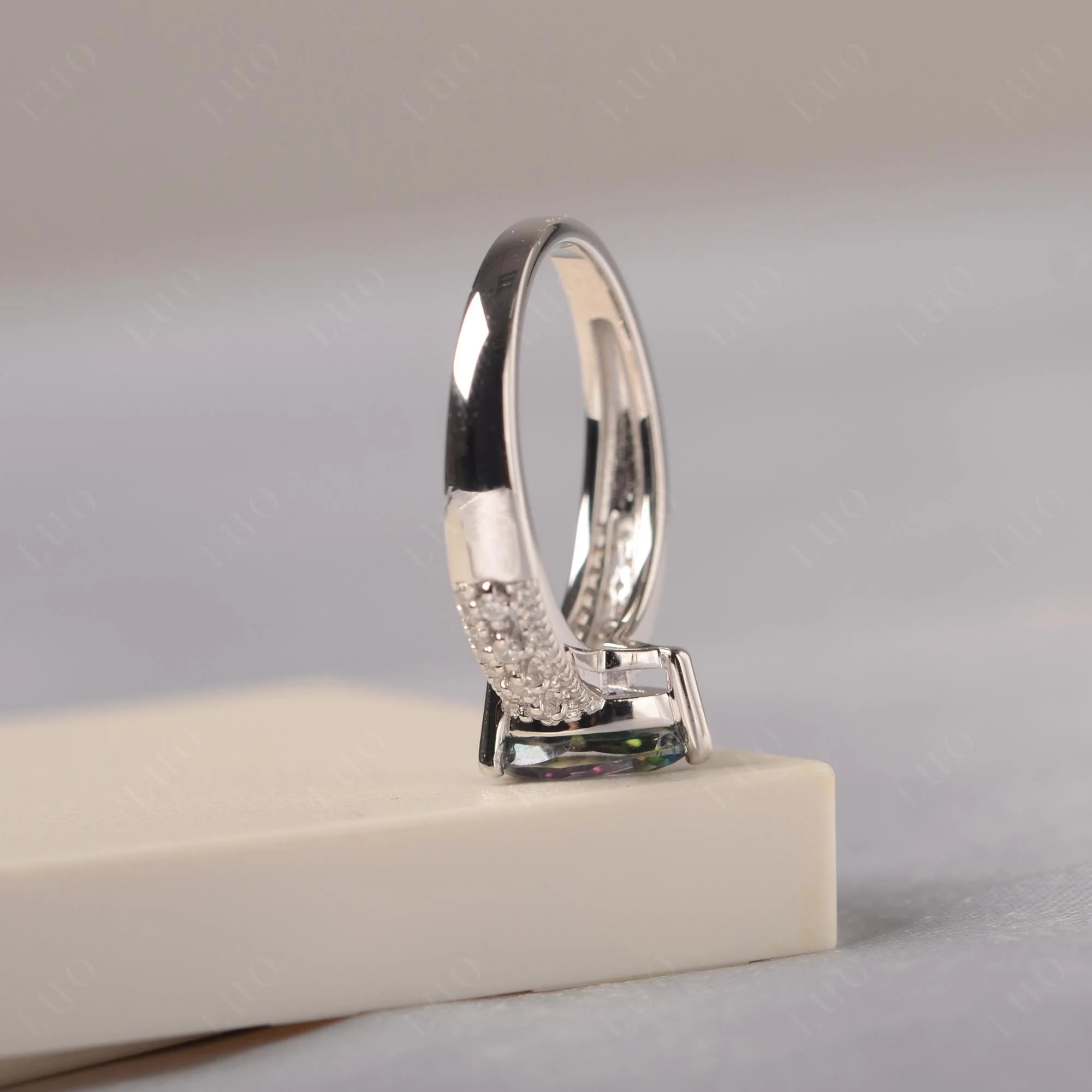 Mystic Topaz 3 Rows Pave Engagement Ring - Image 4