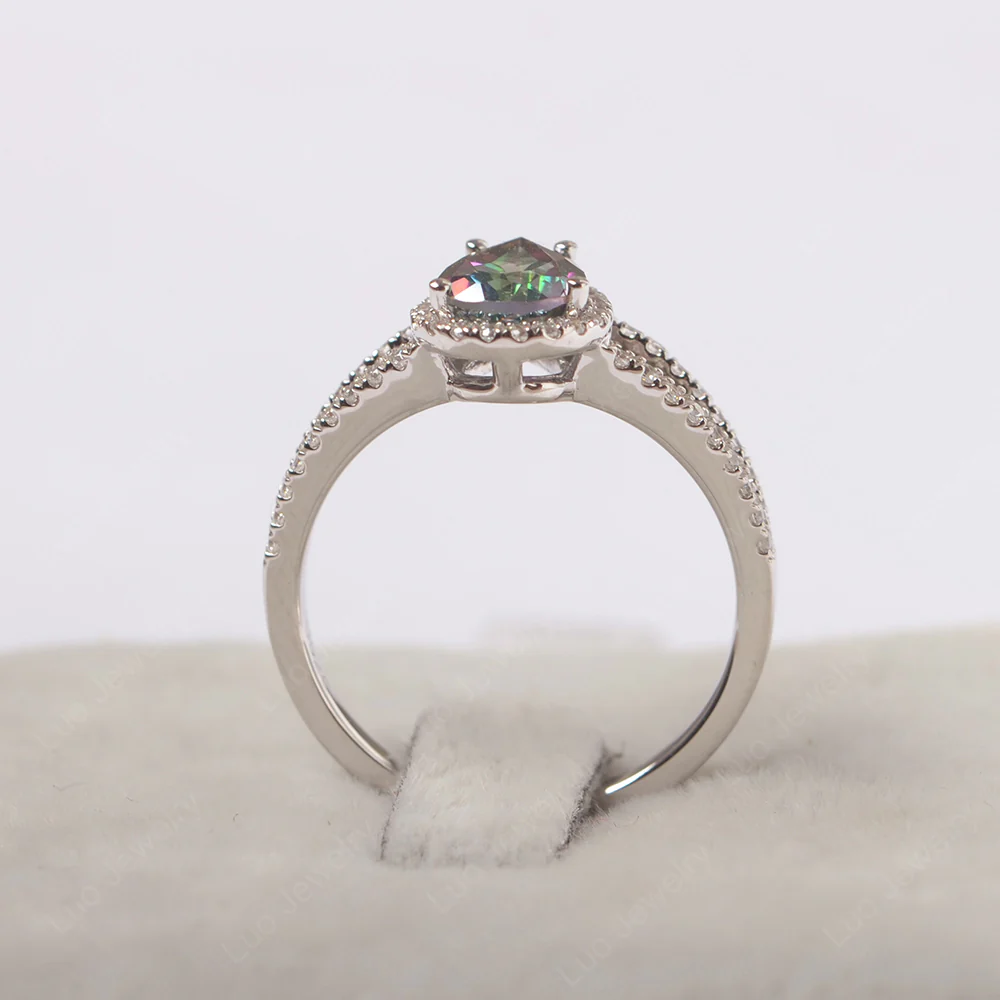 Pear Shaped Mystic Topaz Halo Split Shank Ring - Image 3