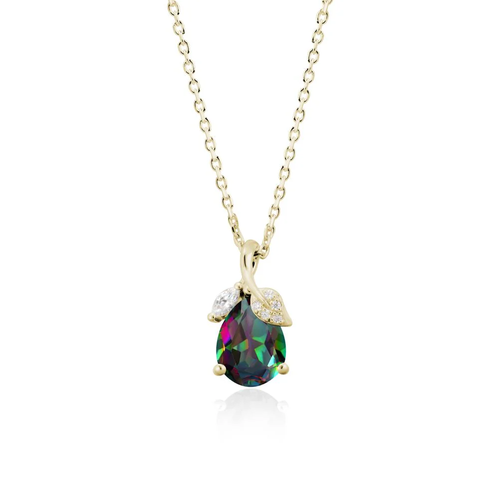 Pear Shaped Mystic Topaz Leaf Pendant Necklace - Image 3