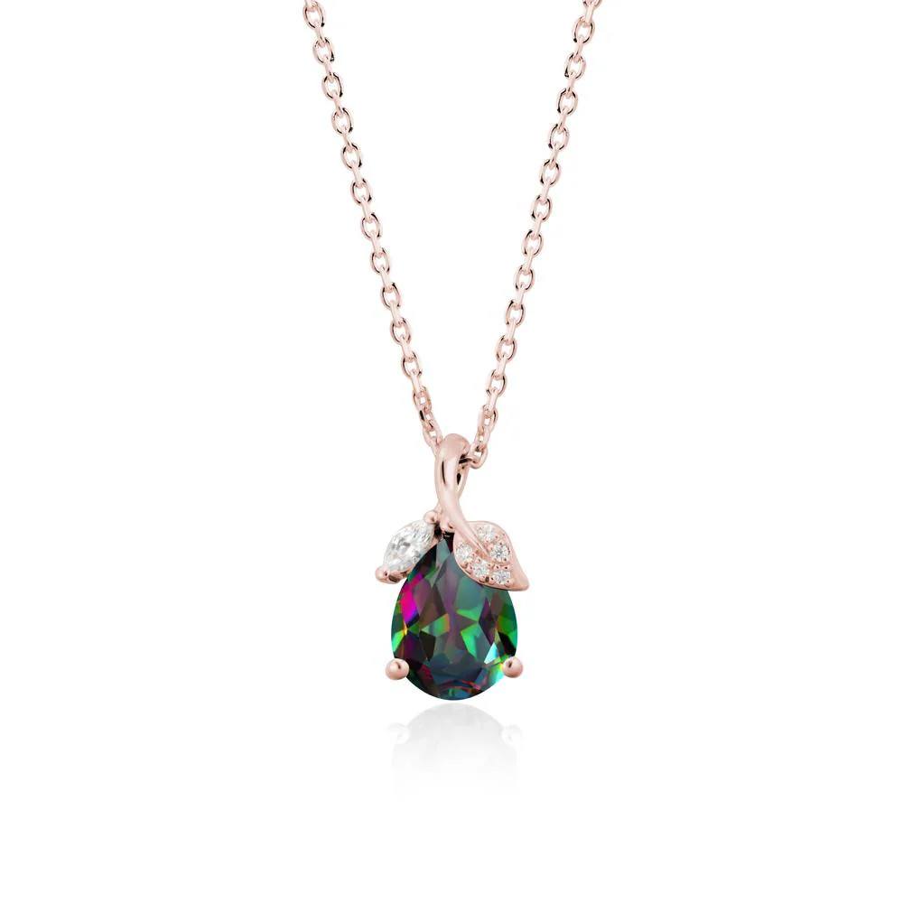 Pear Shaped Mystic Topaz Leaf Pendant Necklace - Image 4