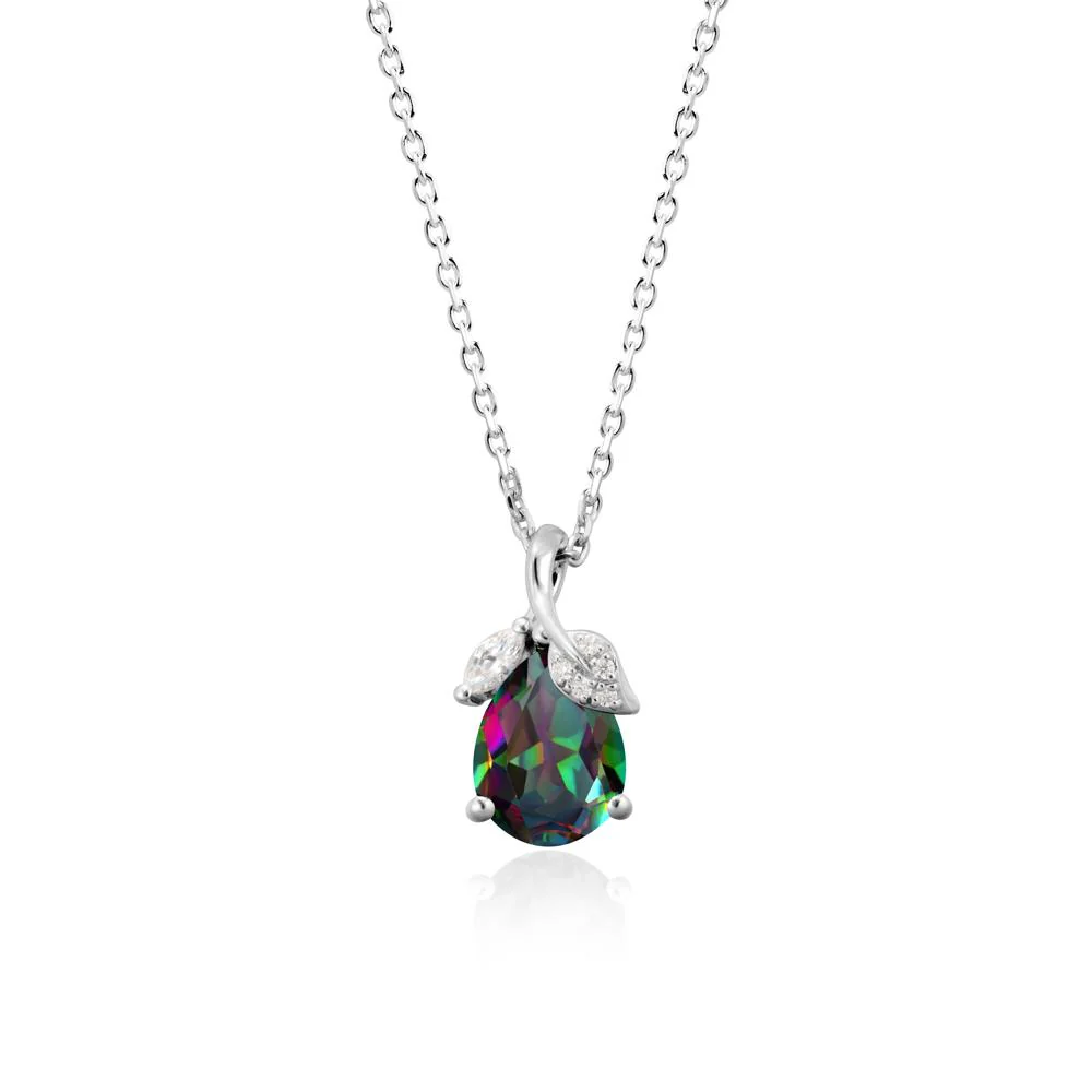 Pear Shaped Mystic Topaz Leaf Pendant Necklace - Image 9