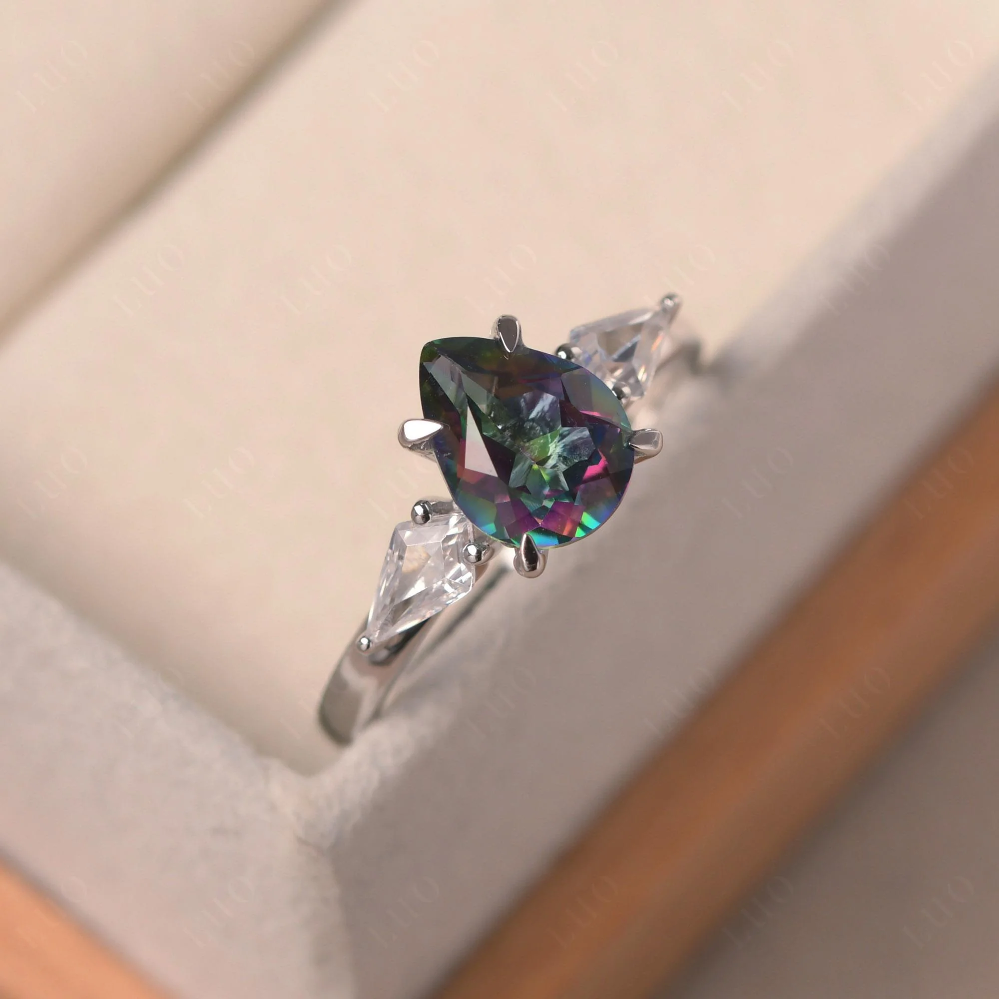 Mystic Topaz Pear Three Stone Ring - Image 2