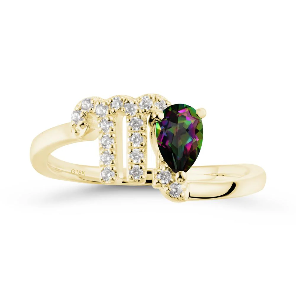 Pear Shaped Mystic Topaz Virgo Zodiac Bypass Ring - Image 6