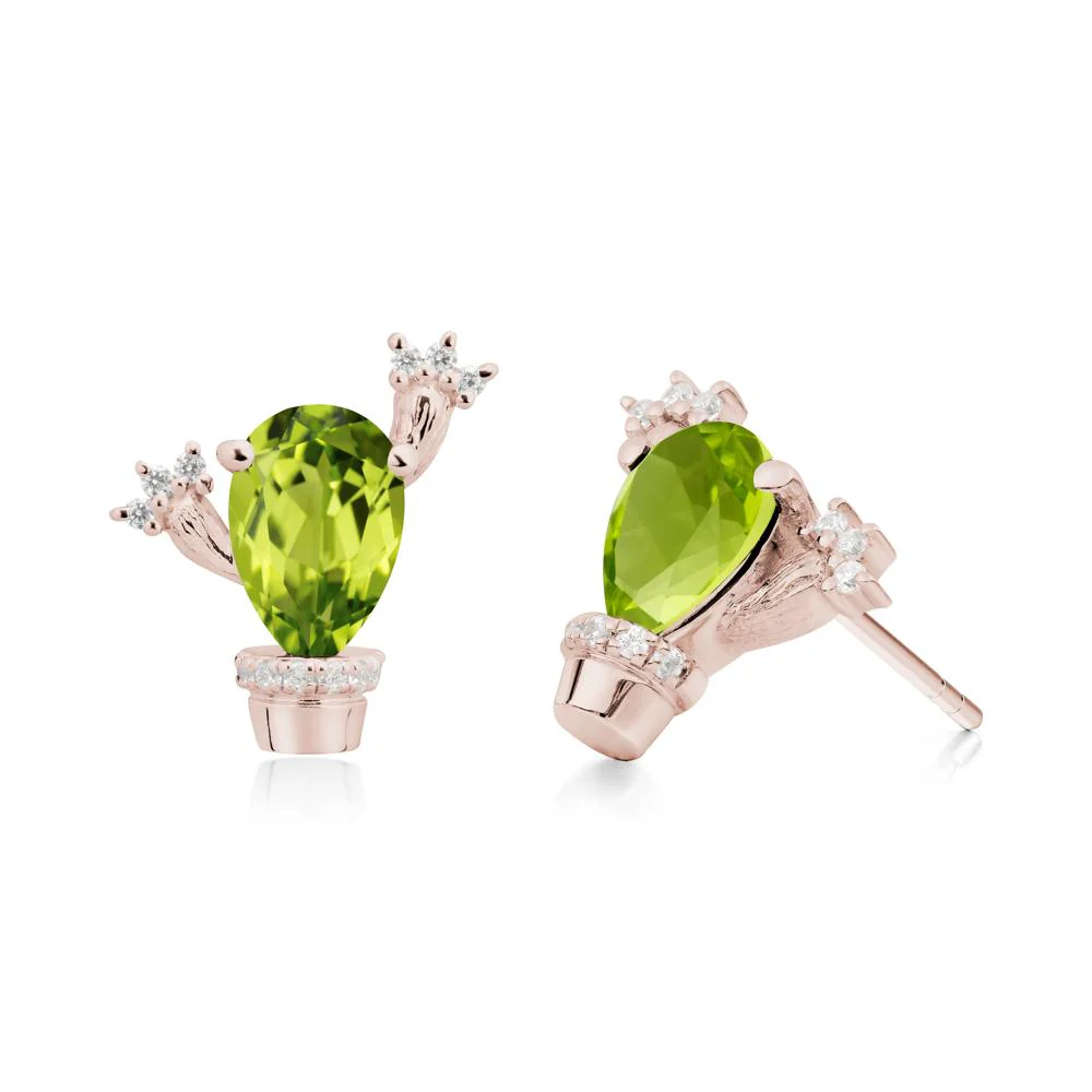 Pear Shaped Peridot Cactus Stud Earrings - Image 3