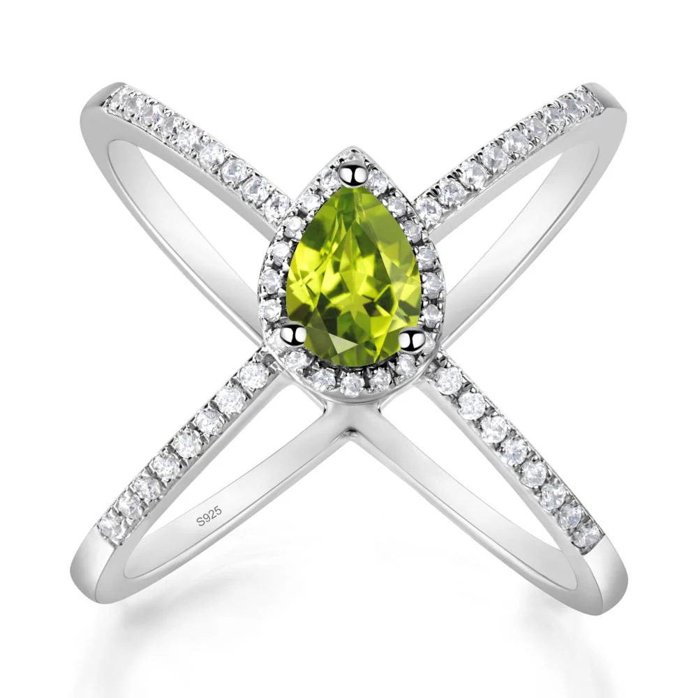Pear Shaped Peridot Criss Cross Ring - Image 4