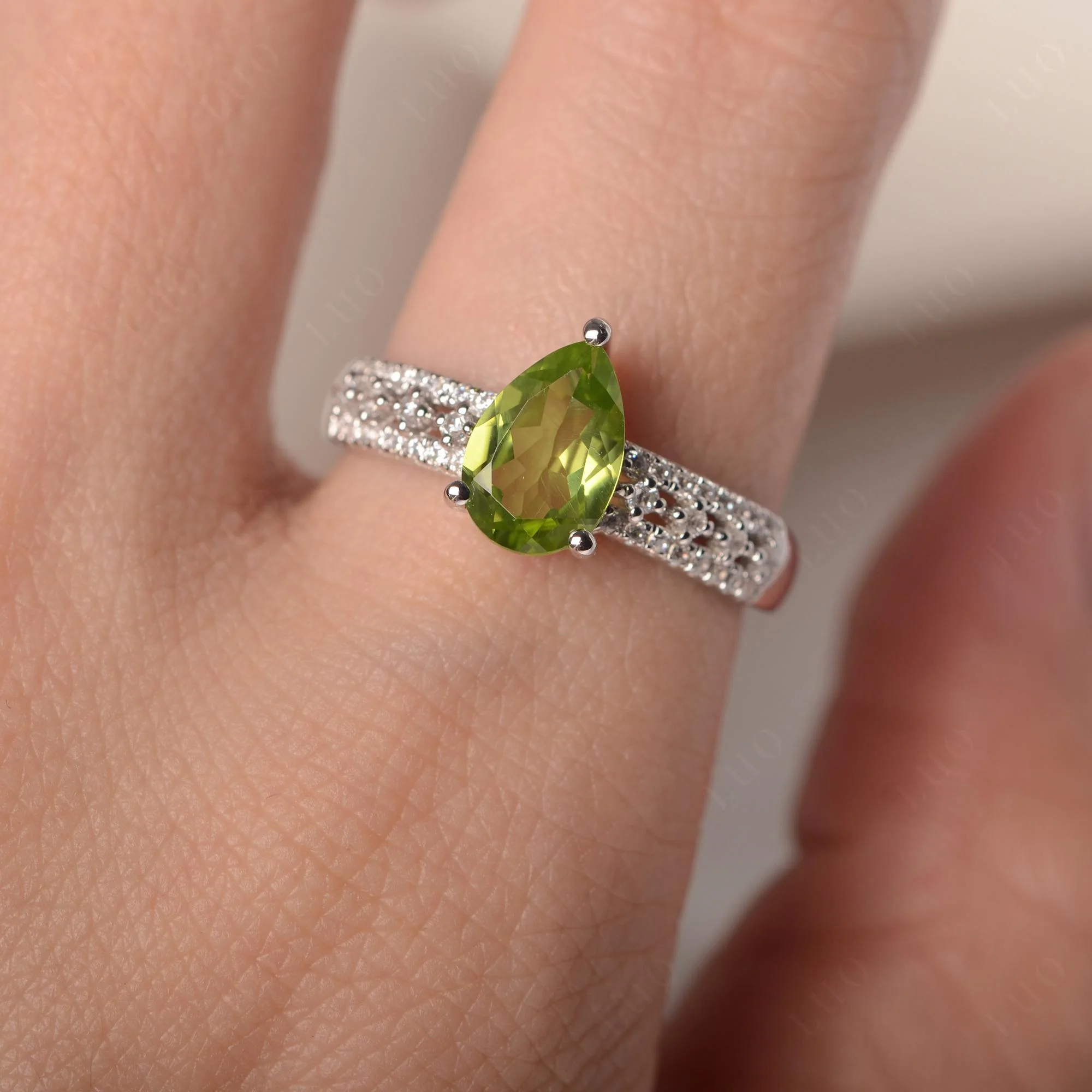 Peridot Pear Shaped Promise Ring - Image 5