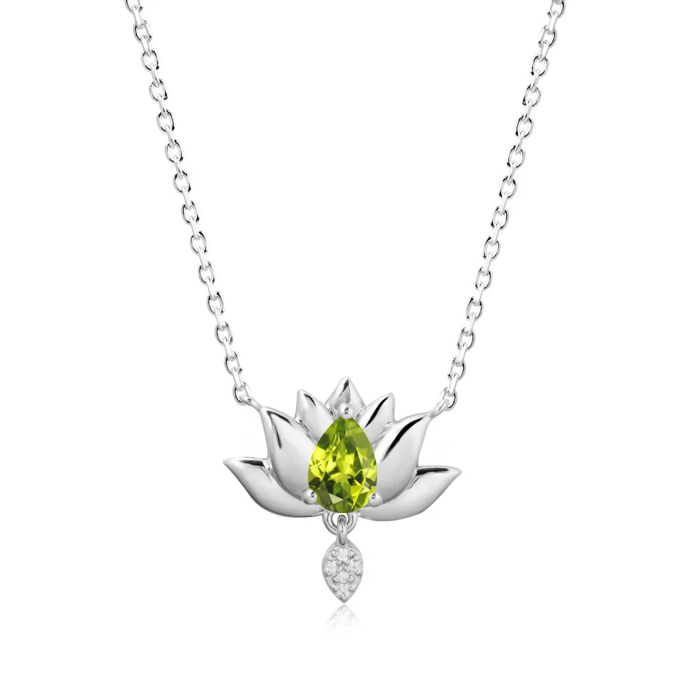 Pear Shaped Peridot Lotus Flower Pendant