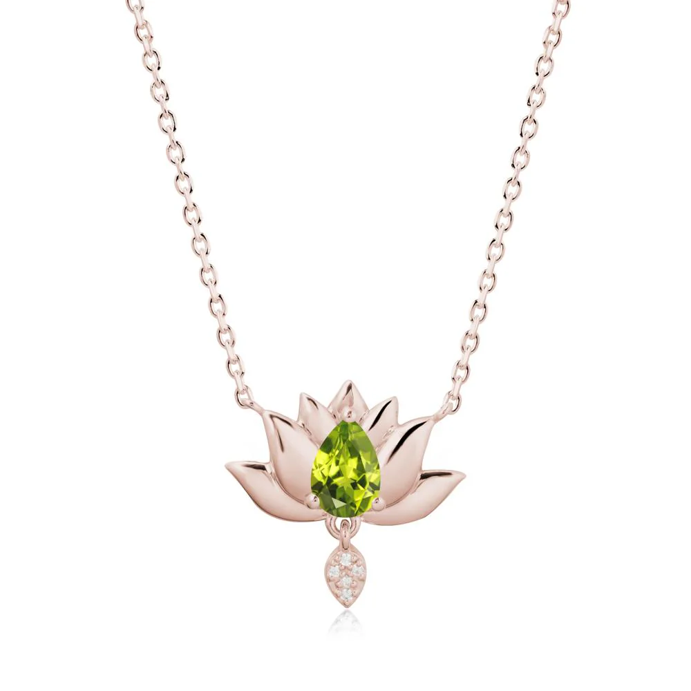Pear Shaped Peridot Lotus Flower Pendant - Image 2