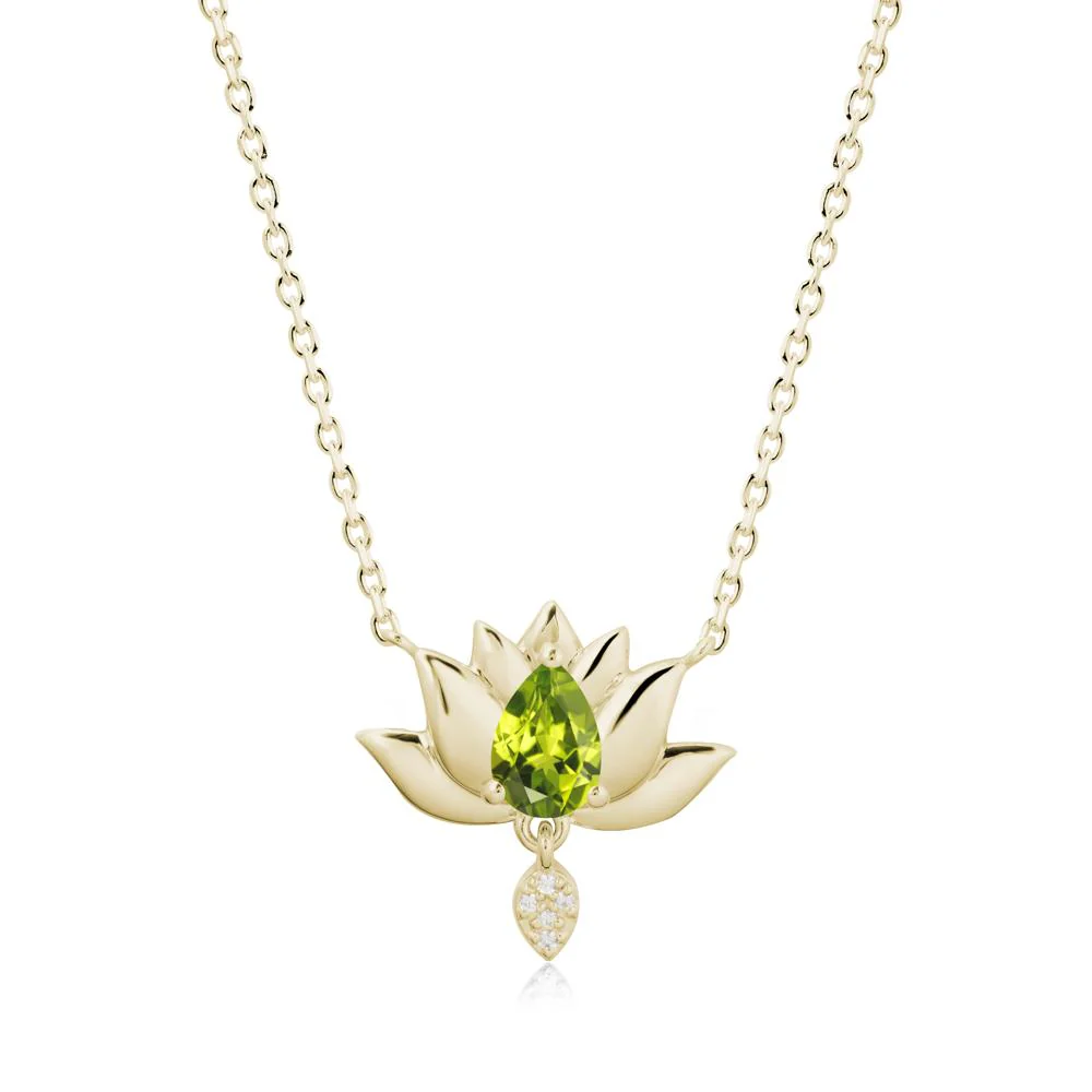Pear Shaped Peridot Lotus Flower Pendant - Image 3