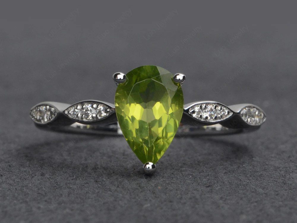 Peridot Pear Shaped Engagement Ring