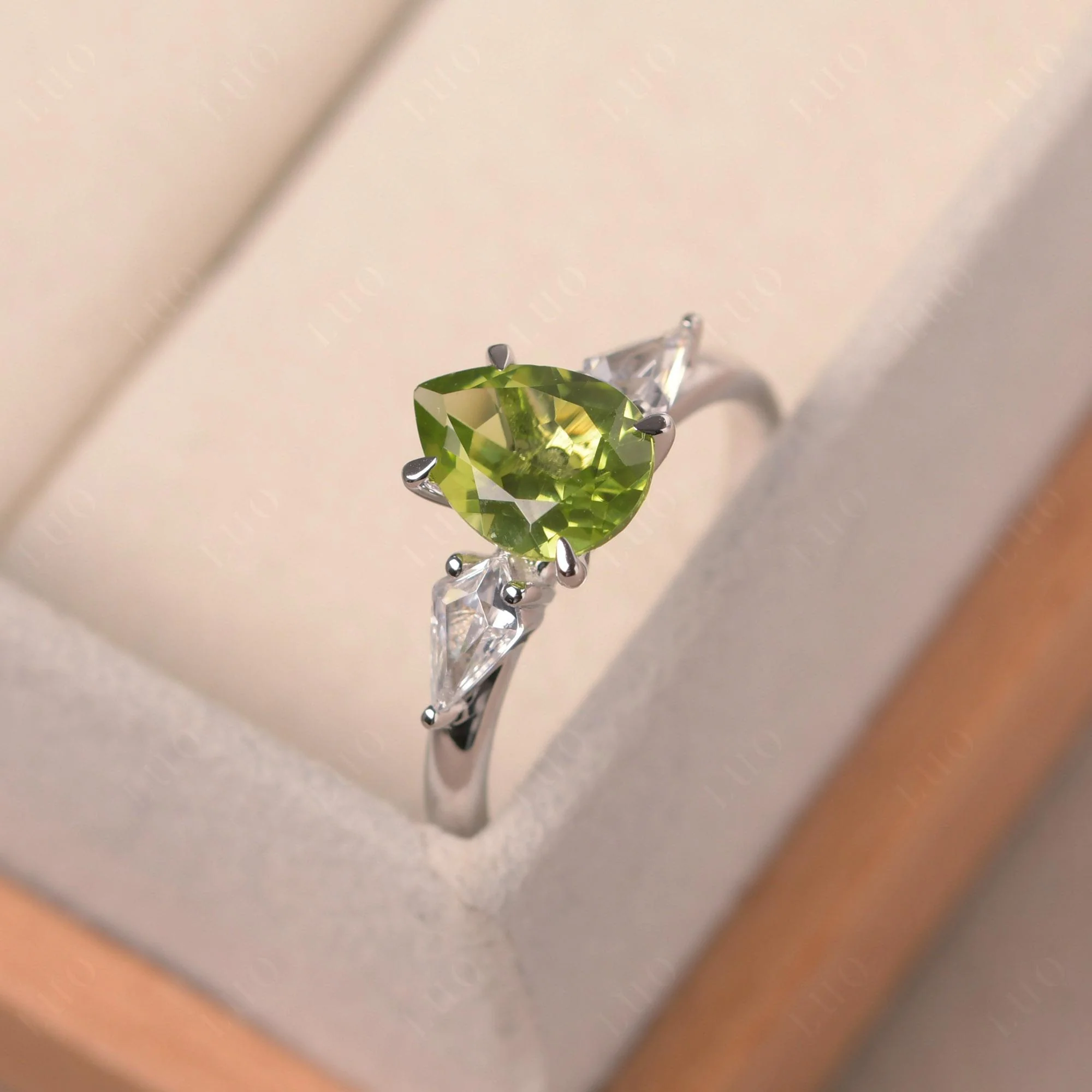 Peridot Pear Three Stone Ring - Image 2