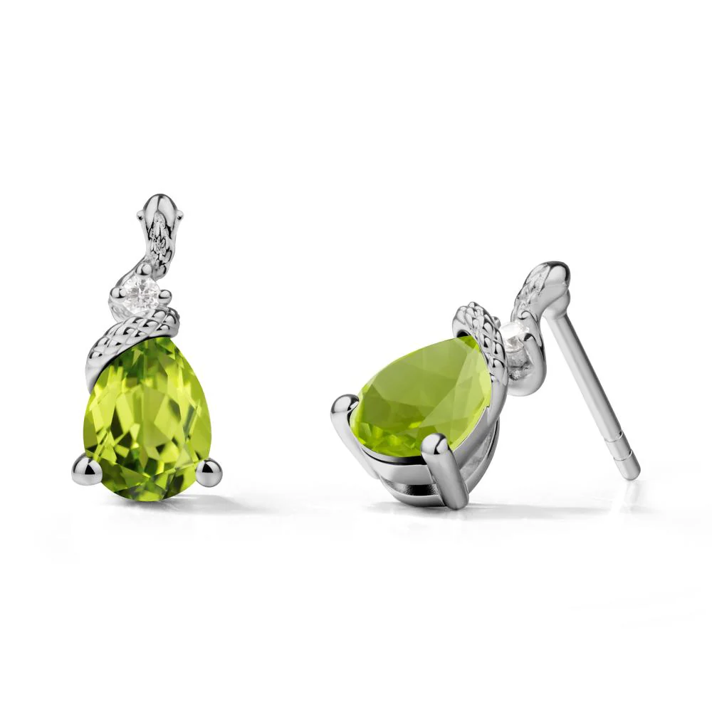 Pear Shaped Peridot Stud Snake Earrings - Image 8