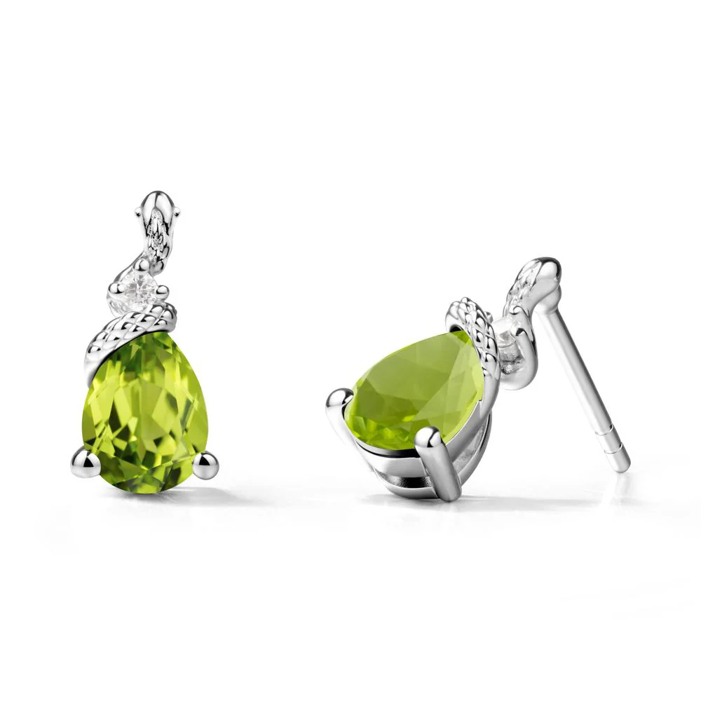 Pear Shaped Peridot Stud Snake Earrings - Image 9