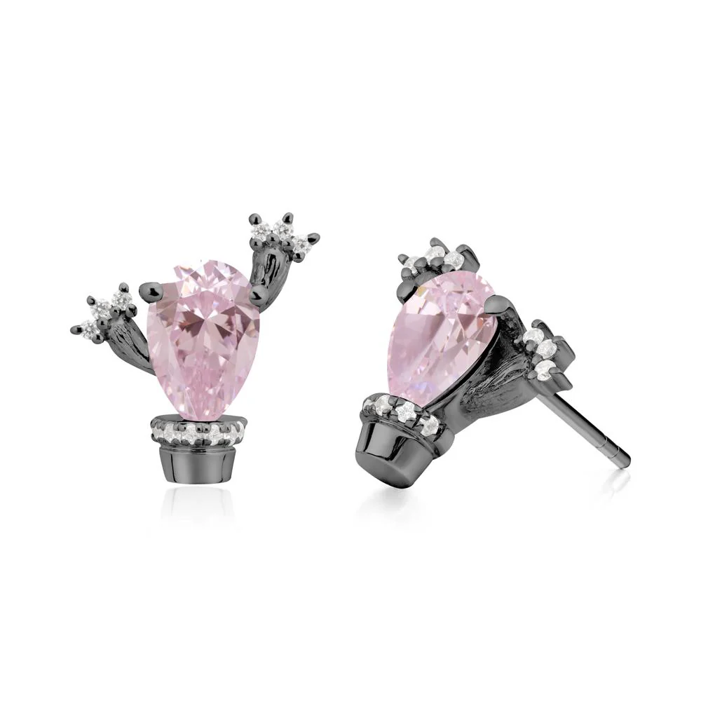 Pear Shaped Pink Cubic Zirconia Cactus Stud Earrings - Image 2