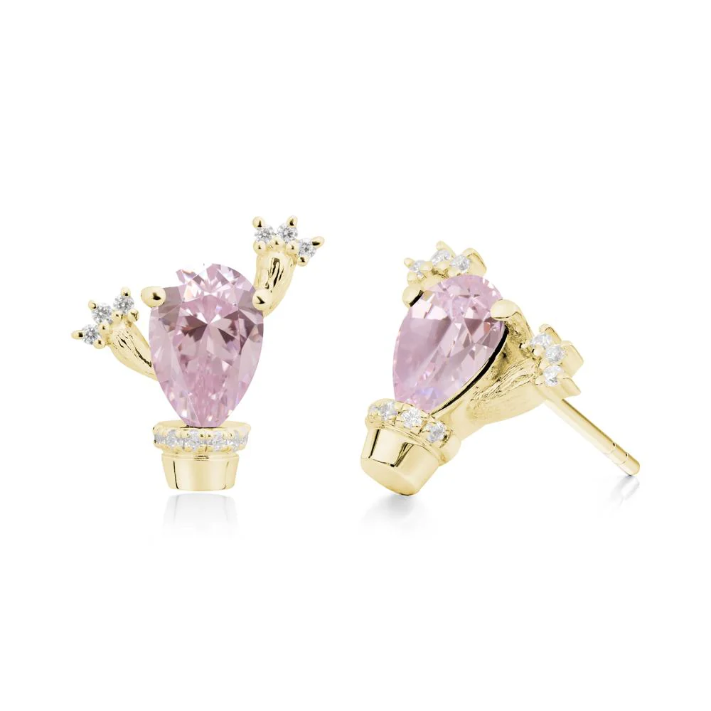 Pear Shaped Pink Cubic Zirconia Cactus Stud Earrings - Image 5