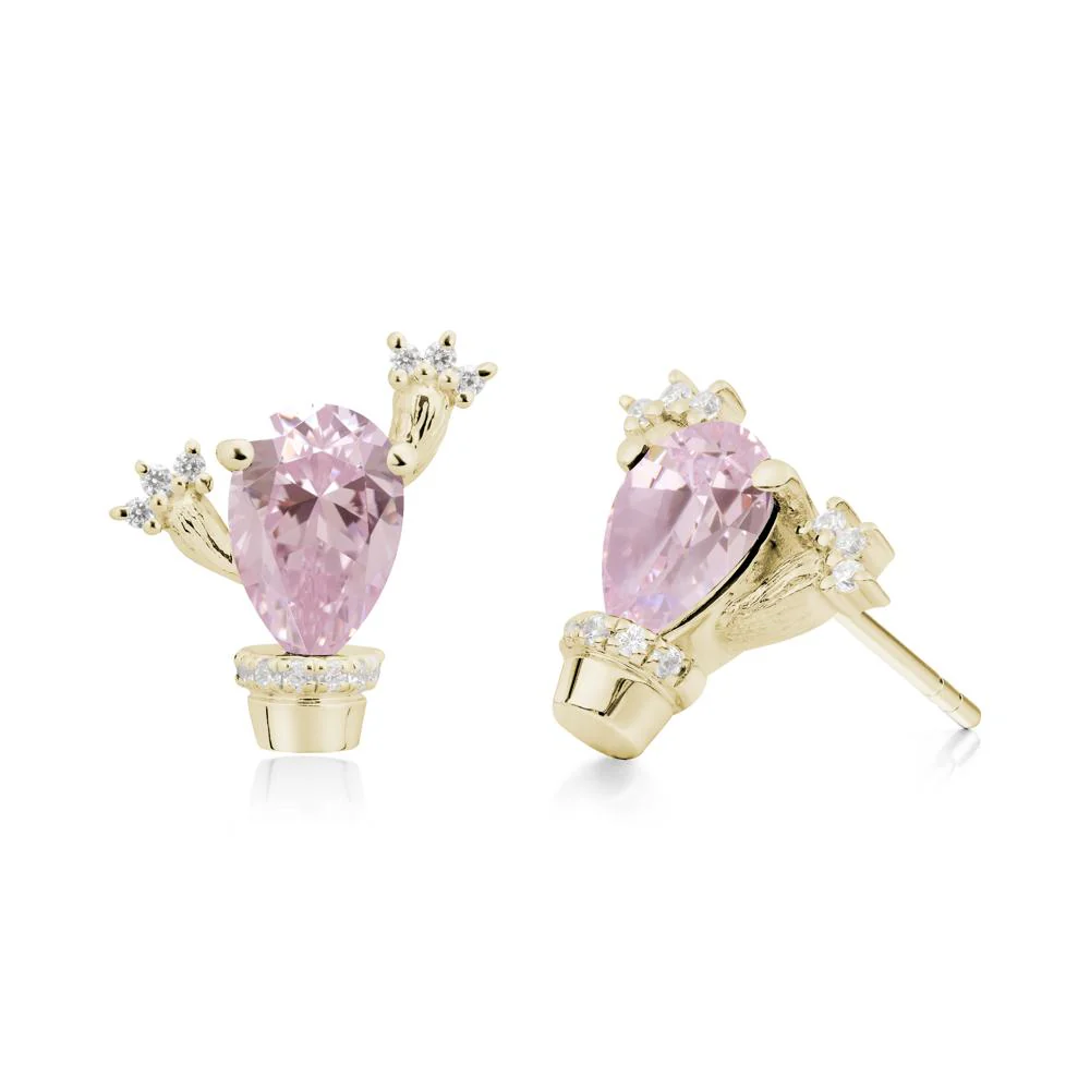 Pear Shaped Pink Cubic Zirconia Cactus Stud Earrings - Image 7