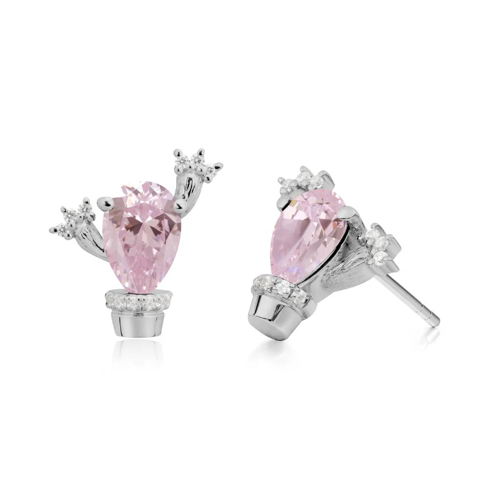 Pear Shaped Pink Cubic Zirconia Cactus Stud Earrings - Image 9