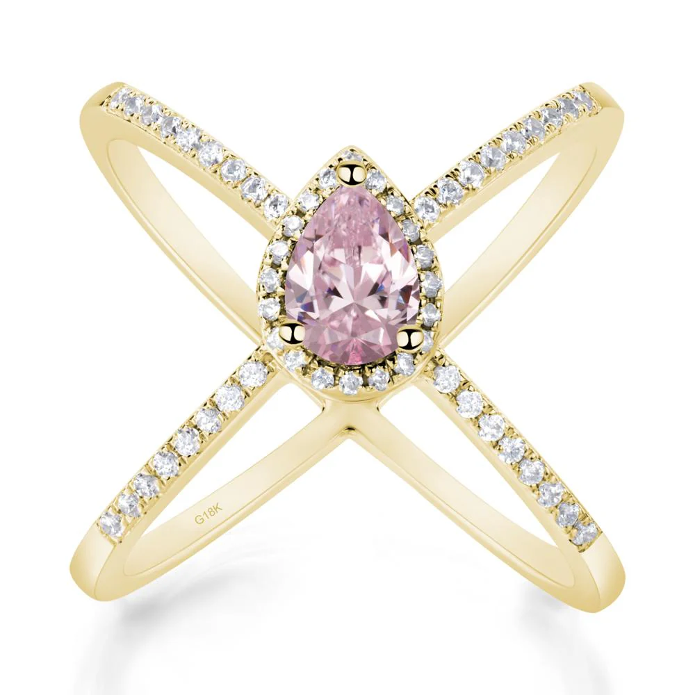 Pear Shaped Pink Cubic Zirconia Criss Cross Ring - Image 2