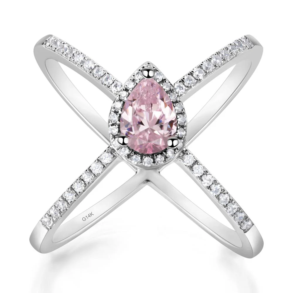 Pear Shaped Pink Cubic Zirconia Criss Cross Ring - Image 4