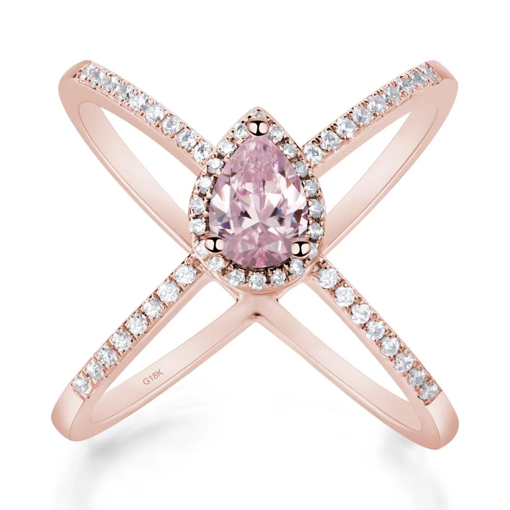 Pear Shaped Pink Cubic Zirconia Criss Cross Ring - Image 9