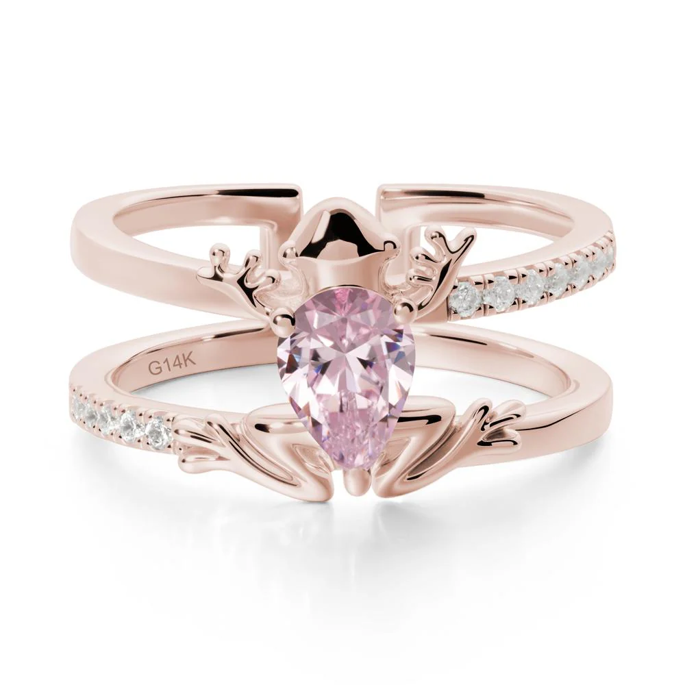 Pear Shaped Pink Cubic Zirconia Frog Open Ring - Image 2