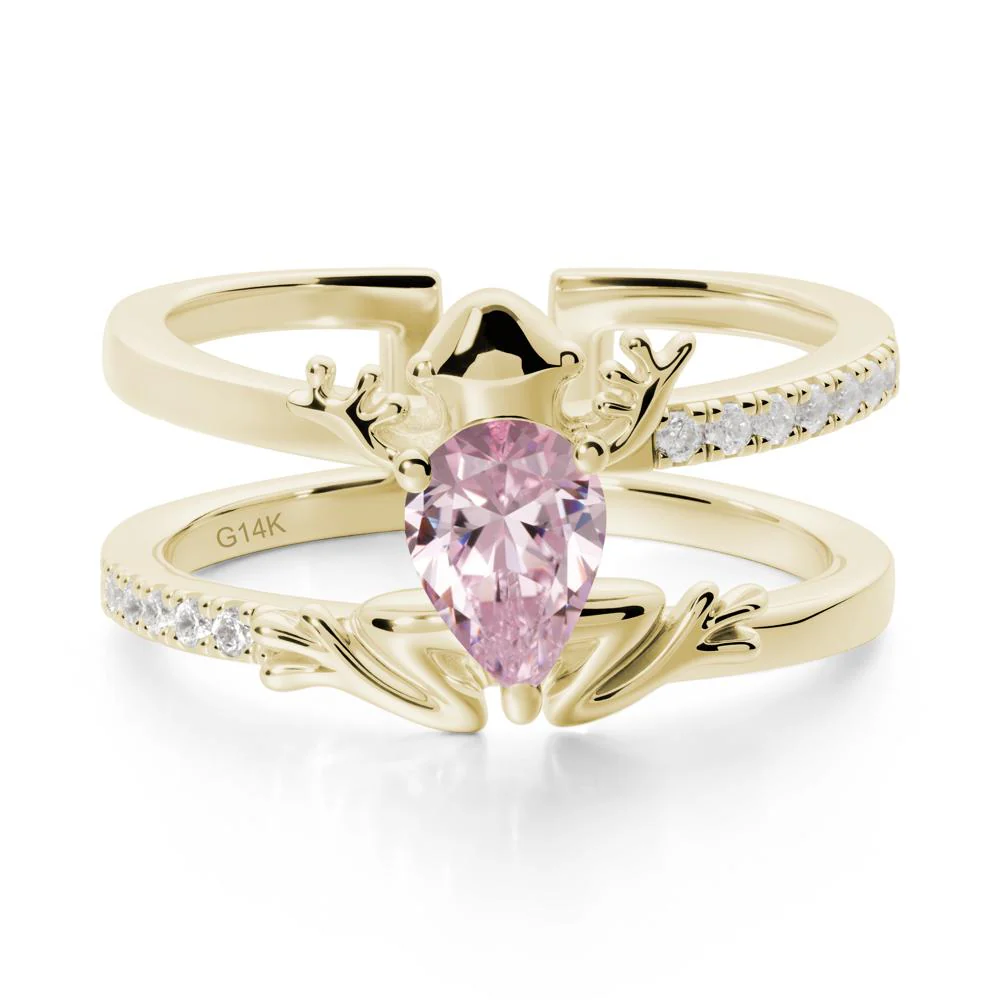 Pear Shaped Pink Cubic Zirconia Frog Open Ring - Image 4