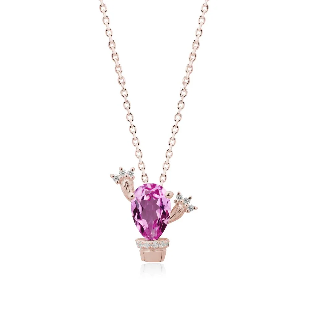 Pear Shaped Pink Sapphire Cactus Pendant - Image 2