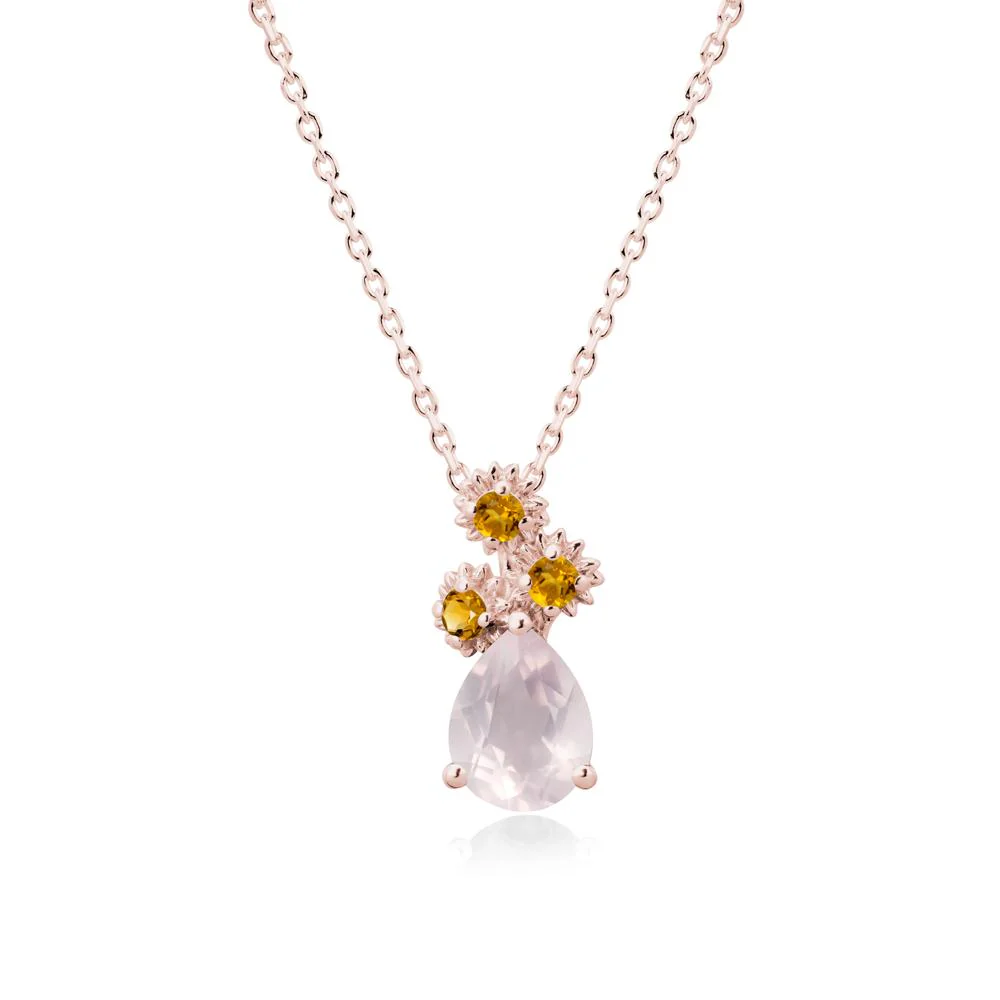 Pear Shaped Rose Quartz and Citrine Sunflower Necklace - Image 4