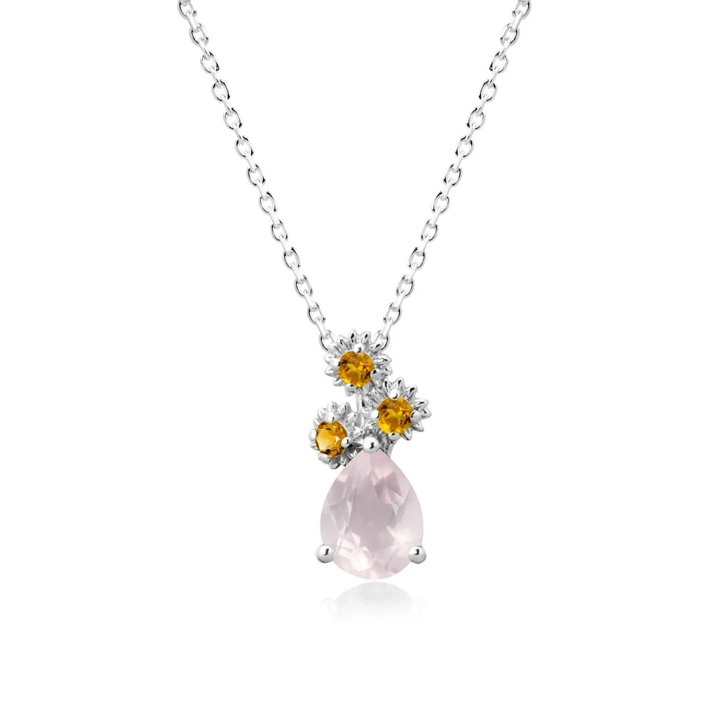 Pear Shaped Rose Quartz and Citrine Sunflower Necklace - Image 5