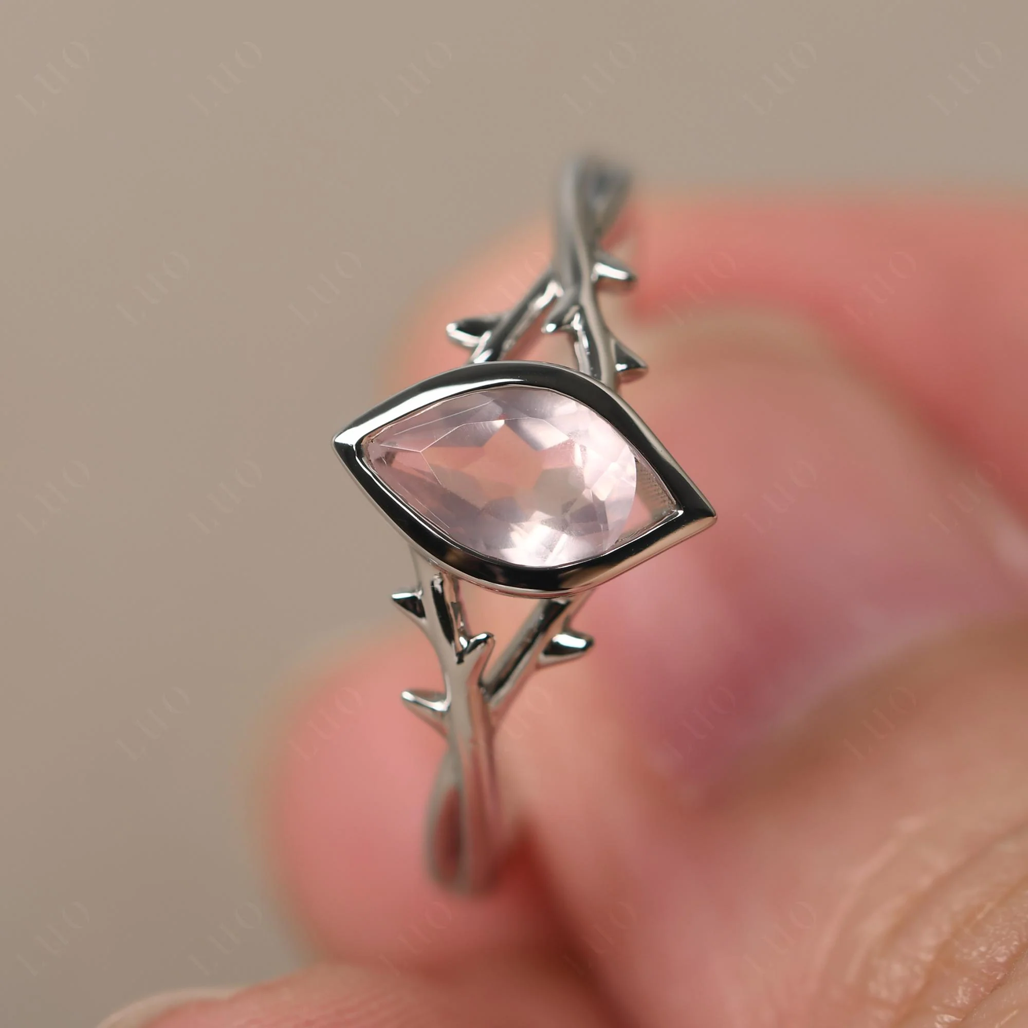 Rose Quartz Twig Bezel Set Ring - Image 29