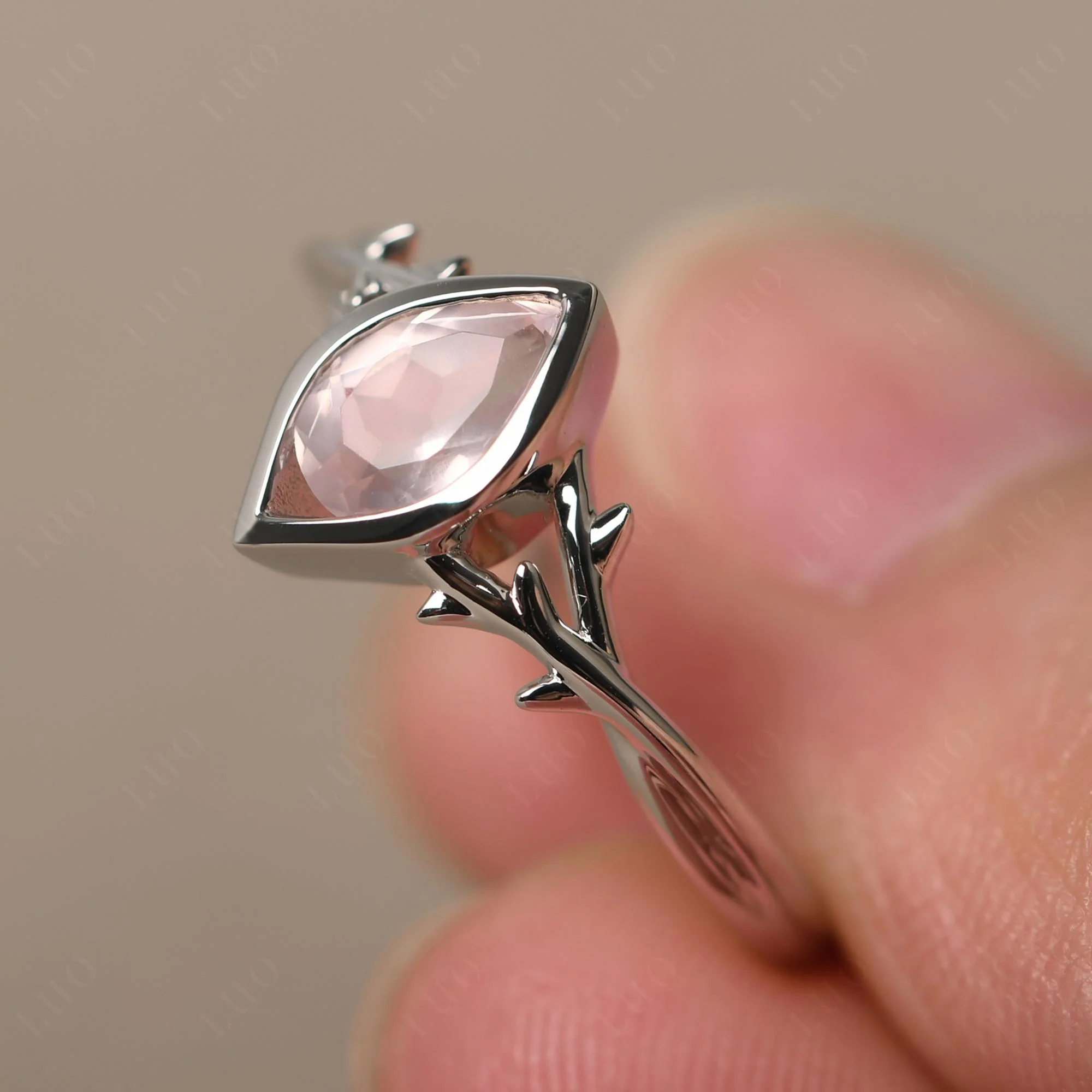 Rose Quartz Twig Bezel Set Ring - Image 30