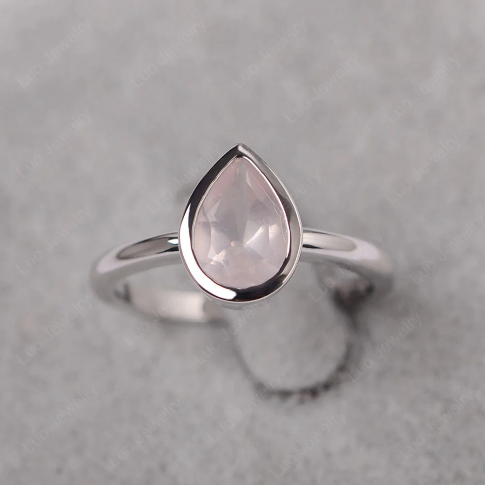 Pear Shaped Rose Quartz Bezel Set Ring