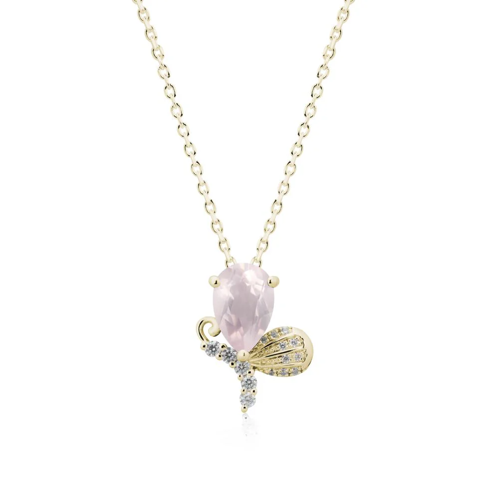 Pear Shaped Rose Quartz Butterfly Necklace - Image 4