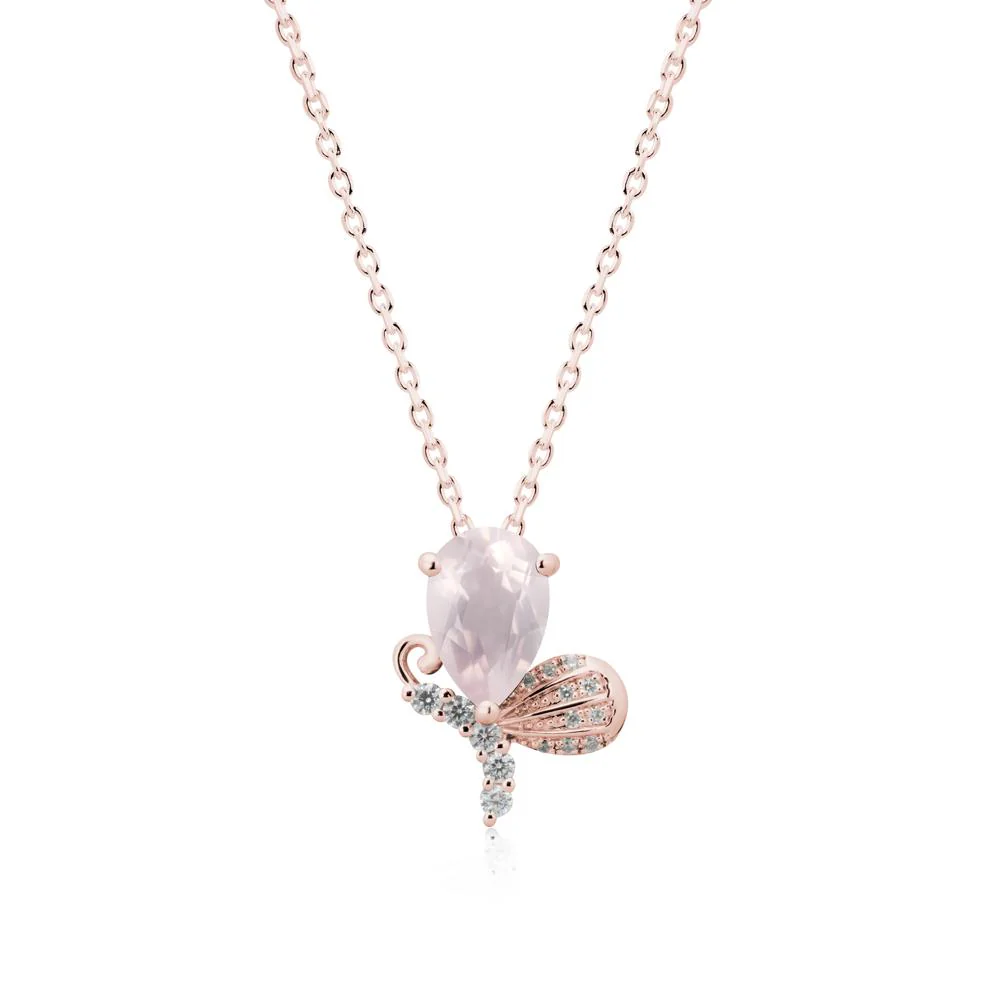 Pear Shaped Rose Quartz Butterfly Necklace - Image 5